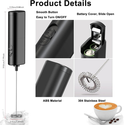Milk Frother,Electric Milk Frother Handheld, Battery Operated Milk Frother Electric Drink Mixer Portable Mini Blender Foam Maker for Matcha,Coffee...