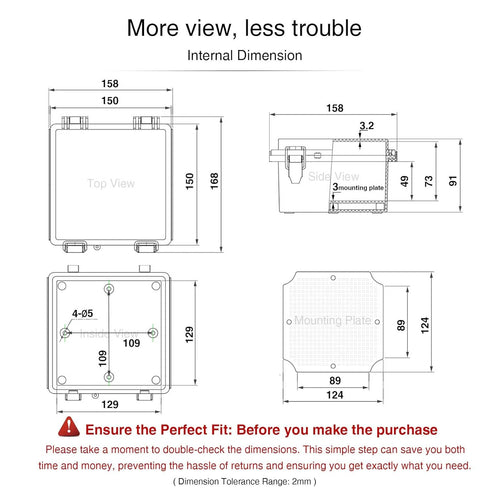 QILIPSU Hinged Cover Stainless Steel Latch 150x150x90mm Junction Box with Mounting Plate, Universal IP67 Project Box Waterproof DIY Electrical Enc...