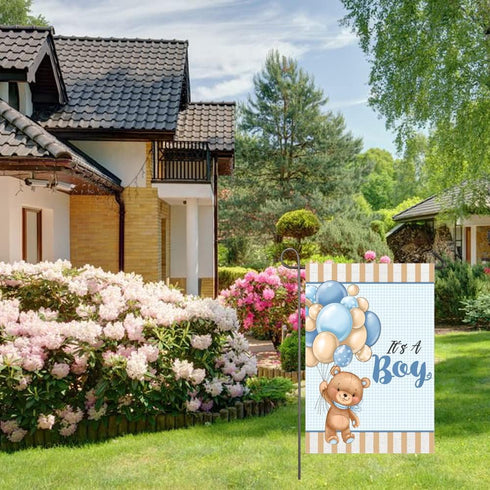 It's A Boy Garden Flag 12x18 Inch Double Sided Teddy Bear Balloons Baby Boy Garden Flag Baby Shower Birth Announcement Gender Reveal Newborn Baby ...