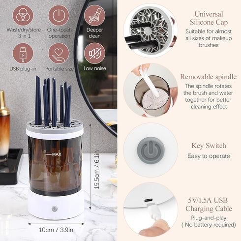 Electric Makeup Brush Cleaner Machine, Make Up Brush Cleaner Cleanser Tool for All Size Makeup Brush, Cosmetic Brushes Cleaner Automatic Spinning ...
