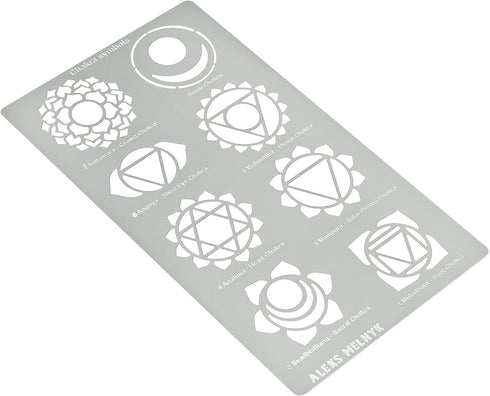 Aleks Melnyk No.415 Metal Stencil, Chakras, Mandala, Yoga, Symbols for Meditation, Om, Sacred Geometry, Template for Wood Burning, Pyrography Engr...