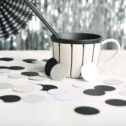 Glitter Confetti Circle Dots for Table Wedding Birthday Party Decoration, 1.2 inch in Diameter (silver glitter,black,white,200pc)...