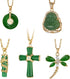 5Pcs Green Jade Buddha Pendant Necklace Set 18K Gold Plated Zircon Chain Lucky Buddha Necklace for Women Cross Dragon Dragonfly Round Pendant Neck...