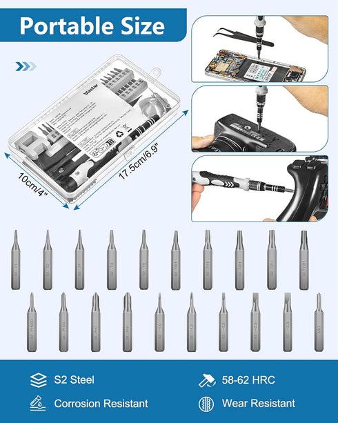 Vastar 42 in 1 Precision Screwdriver Set, S2 Electronics Tool Kit with T5 T6 T7 T8 T9, Triwing Y00, Star P5 etc, Mini Repair Kit for Computer, Pho...