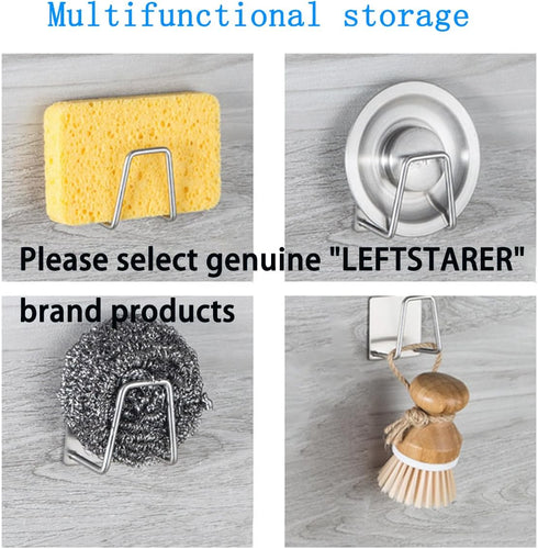 LEFTSTARER 4 Pack Sink Sponge Holder for Kitchen Sink Premium SUS304 Stainless Steel Rustproof Waterproof Quick Drying Small Strong Adhesive Spong...