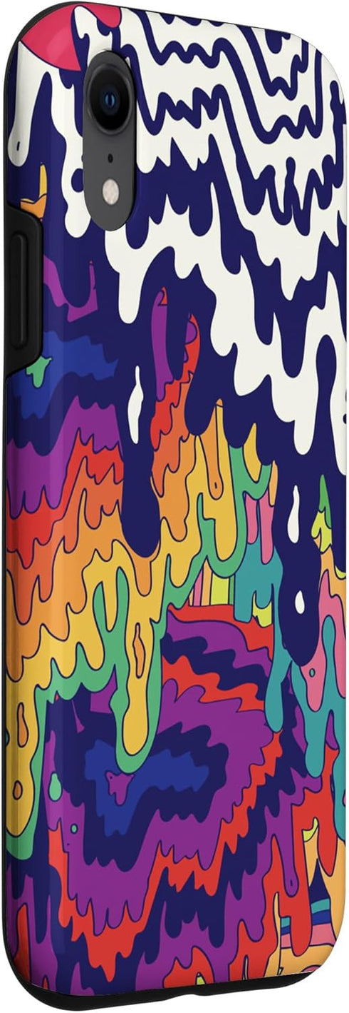 iPhone XR Trippy Paint Drip Doodle Blue Red Purple Rainbow AEQ068 Case...