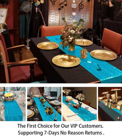 ShiDianYi Turquoise Sequin Table Runner - 14" x 108" Aqua Blue Sequin Tablecloth - Teal Wedding Table Runner...