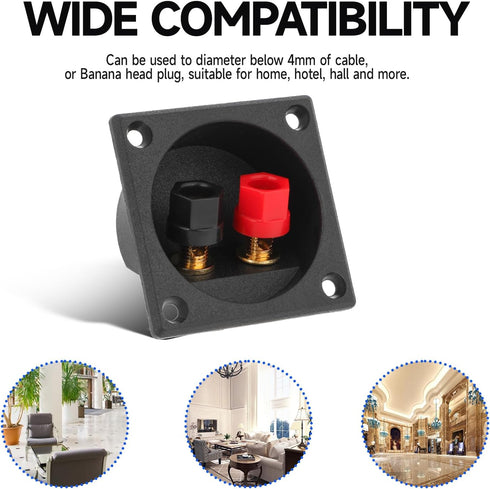 2 Pcs Square Speaker Box Terminal Cup Black 2 Inch 2-Way Spring Loaded Jacks Speaker with Screws Wire Connector Binding Post Cup Connector Subwoof...