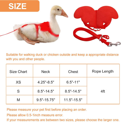 Duck Walking Harness and Leash Chicken Duck Outdoor Training Rope Adjustable Rope for Pet Poultry Hen Cock (XS, Red)...