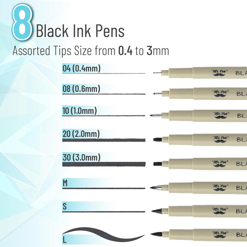 Mr. Pen- Drawing Pens for Artists, 8 Pack, Black Multiliner, Artist pens, Micro Pens for Drawing, Ink Pens for Drawing, Sketch Pens, Micro Pen, Fi...