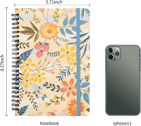 4 Pack Spiral Notebooks 6 × 8 Inch Hardcover Floral College Ruled Journals Lined for School Supplies Students Inner Pocket, 320 Sheets/640 Pages...