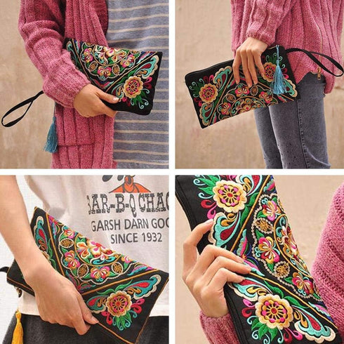 Clutch Purse, Embroidery Flower Clutch Handbag Evening Bags Handbags Wristlet Clutches Bag Wallet Summer Beach Bag for Women...