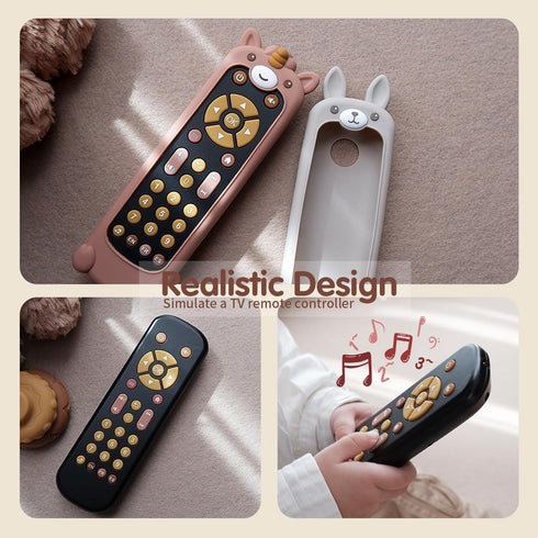 Nueplay Baby TV Remote Control Toy with Silicone Teether Cover, Toddler Realistic Controller, Early Number Learning in 3 Languages (English, Spani...