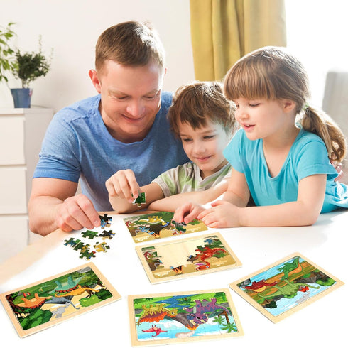 Wooden Puzzles Dinosaur Toys for Kids Ages 3-5, Set of 4 Packs with 20-Piece Wood Jigsaw Puzzles, Preschool Educational Brain Teaser Boards for Bo...
