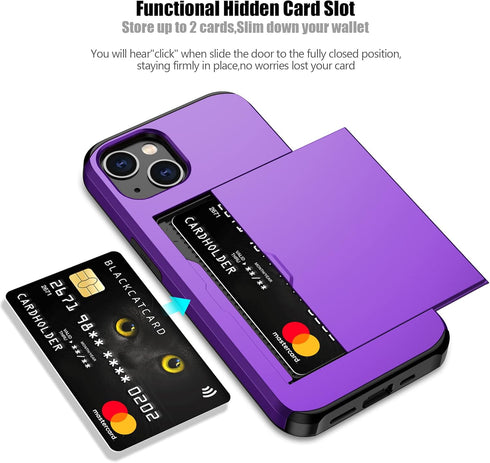 Nvollnoe for iPhone 13 Case with Card Holder Heavy Duty Protective Dual Layer Shockproof Hidden Card Slot Slim Wallet Case for iPhone 13 for Women...