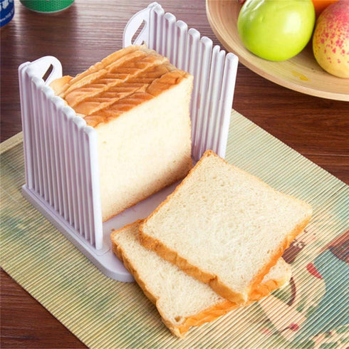 Adjustable Toast Slicer/ Cutting Guide for Homemade Bread, Plastic Bread Slicer Loaf for Slicing Bread Foldable Kitchen Baking Tools (White)...