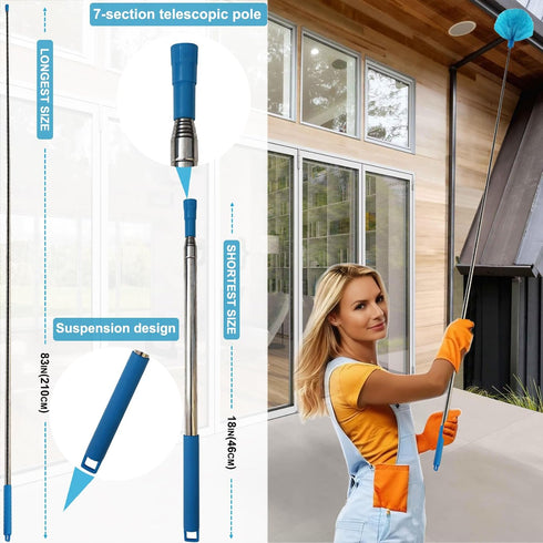 2 Pack Cobweb Duster with Extension Pole, Spider Web Brush & Ceiling Duster Kit for Cleaning, 100" Microfiber Feather Duster with Washable Head fo...