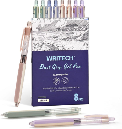 WRITECH Retractable Gel Ink Pens: 8ct Black Ink 0.5mm Extra Fine Point Tip Click Pen for Smooth Writing Journaling Drawing Note Taking Sketching N...