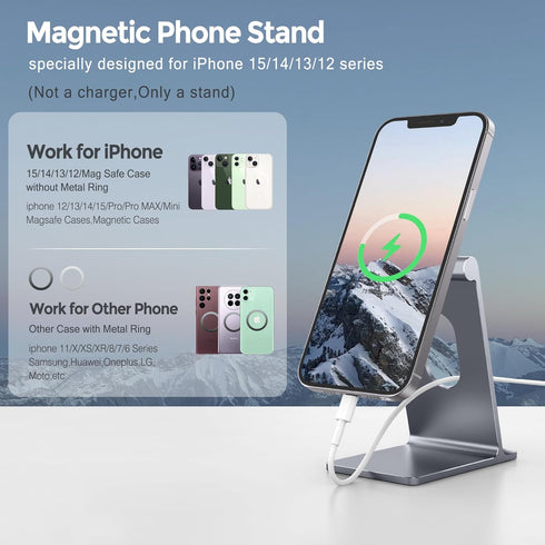 Magnetic Phone Stand Holder for Desk, Adjustable Aluminum MagSafe Cell Phone Stand Cradle Compatible with iPhone 15 14 13 12 Pro Max Plus Mini Mag...