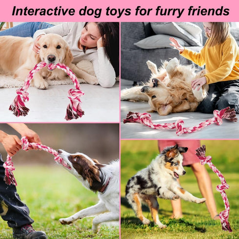 Dog Rope Toys, 3 Knots Chew Rope Toy for Small, Medium and Large Dogs, Natural Cotton Dog Pull Rope for Tug of War and Teeth Cleaning (Pink)...