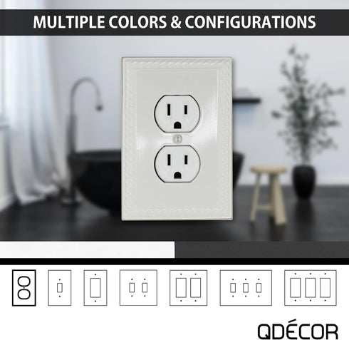 Questech Decor Single Duplex Electrical Outlet Cover Wall Plate, 1-Gang Single Switch Plate Standard Size Receptacle Cover, Decorative Rope Edge, ...