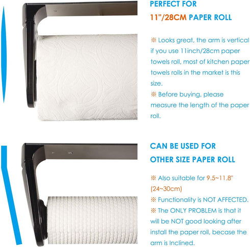 simpletome ONE HAND TEAR Paper Towel Holder Under Cabinet Adhesive or Drilling Installation Aluminum Alloy + ABS (Black)...