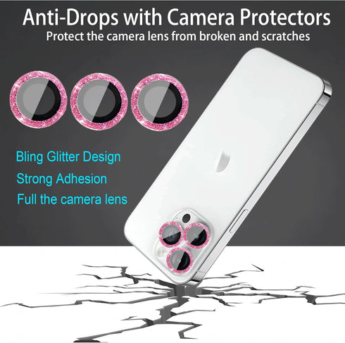 [3+1 Compatible with iPhone 14 Pro & iPhone 14 Pro Max Camera Lens Protector Glitter Bling, Tempered Glass Clear Camera Cover Screen Protector Met...