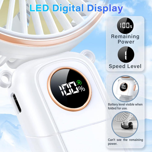 Portable Handheld Fan, 5200mAh Portable Fan Rechargeable, 180° Foldable Small Mini Hand Held Fan, Max 22 HRS Working, 6 Speeds, LED Display, Quiet...