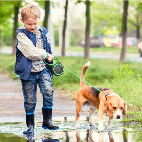 UrbanX Retractable Dog Leash for Large and Strong Breed Dogs with Anti-Slip Handle 24ft Strong Nylon Tape One-Handed Brake Pause Lock - Green...