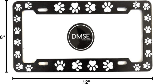 DMSE Animal Pet Dog Cat License Plate Frame For Your Car Automobile Easy Installation Durable Universal Fit (Black With White Paw)...