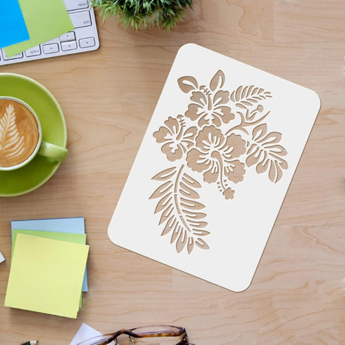 FINGERINSPIRE Flowers Leaf Stencil A4 Size Hawaii Flower Stencil Rectangle Hibiscus Flowers Stencil Reusable DIY Stencil Template for Walls and Cr...