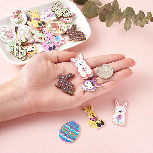 Pandahall 210pcs Wooden Easter Buttons 2 Hole Eggs Bunny Girls Bear Painting Buttons Decorative Sewing Buttons for Party Decorations Sewing Scrapb...
