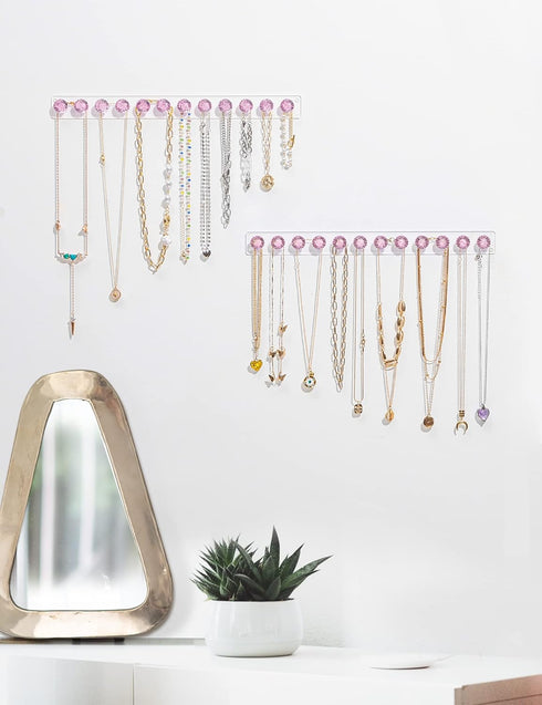 Acrylic Necklaces Holder Wall Mounted Necklace Hangers Hanging Jewelry Organizer with 12 Hooks, Clear Jewelry Hangers for Necklace Organizer for G...