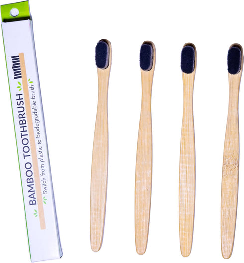 Natureverr Bamboo Toothbrushes 4 Pieces Bristle Toothbrush, Eco-Friendly Toothbrushes, Biodegradable Toothbrushes, Natural Wooden Toothbrush, Char...