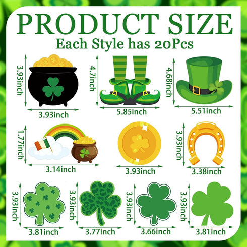 200 Pcs St Patrick's Day Shamrock Cutouts St Patrick's Day Bulletin Board Decor with 400 Shamrock Cartoon Irish Lucky Green Paper Cut Outs for St ...