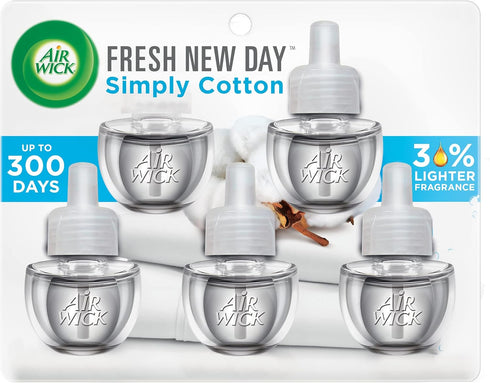 Air Wick Plug in Scented Oil Refill, 5 Ct, Fresh New Day Simply Cotton, Air Freshener, Essential Oils...