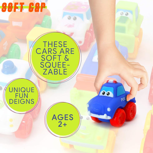 Big Mo's Toys Baby Cars - Soft Rubber Toy Car Set Small Vehicles for Babies and Toddlers - 12 Pieces...