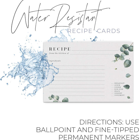 Eucalyptus Recipe Cards from Dashleigh, 48 Cards, 4x6 inches, Vintage Sage Green and Grey, Water-Resistant and Double-Sided...