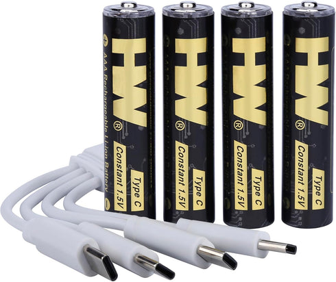 HW 4 Pack Type-C USB Rechargeable Lithium AAA Batteries, Long Lasting and Constant Output 1.5V, 40 Min Fast Charge, Over 1000 Cycles Triple a Batt...
