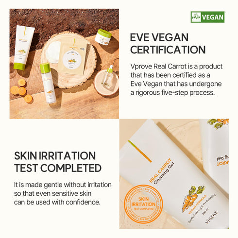 VPROVE Real Carrot Cleansing Gel 200ml 6.76 fl. oz. | Low pH Facial cleanser | Cleansing foam | Foam Cleanser | Hydrating | Soothing | Korean Skin...