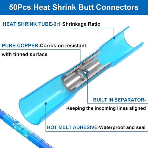 smseace 150Pcs Wire Butt Connectors 22-10AWG Heat Shrink Butt Connectors with Insulated Butt Connectors Insulated&Waterproof Butt Connectors for W...