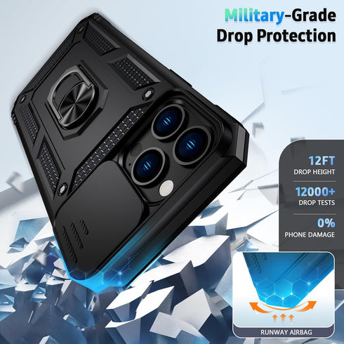 for iPhone 11 Pro Max Case with Camera Lens Cover, HD Screen Protector, 10 FT Military Grade Drop Protection, Magnetic Ring Holder Kickstand Prote...