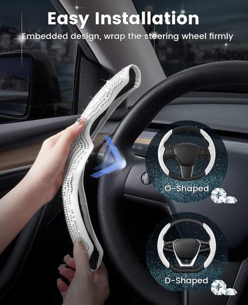 Diamond Bling Steering Wheel Cover for Tesla Model Y 2020-2024/2017-2024 Model 3,2PCS Car Steering Wheel Cover with Rhinestones Sparkling with Col...
