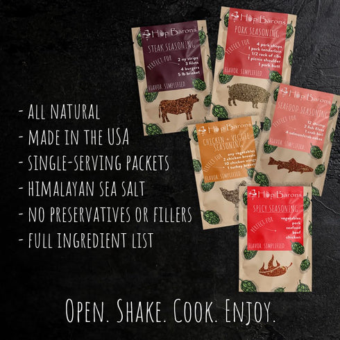 Hop Barons, Gourmet Meat and Veggie Seasonings, Variety Pack, Single Serve Packs (Pack of 8) - Premium Blend of Herbs and Spices, No Fillers, No P...