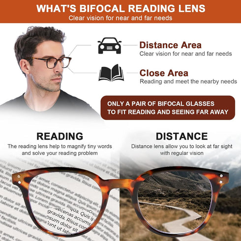 AQWANO Bifocal Reading Glasses Men Women Lightweight Comfortable 2 Pack Round Fashion Readers with Spring Hinges, 2.0...