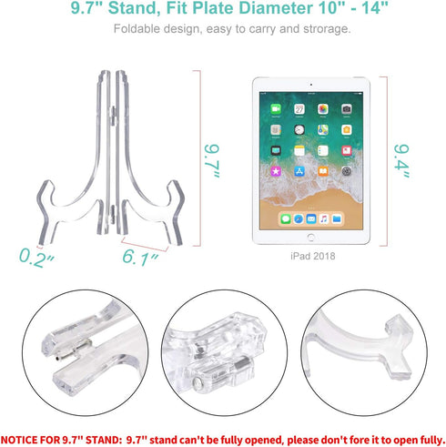 Comgrow 6 Pack 9.7 Inch Large Upgraded Anti-Slip Sturdy Acrylic Easel Plate Display Stands, Clear Photo Holder Picture Frame Stand, Displays Decor...
