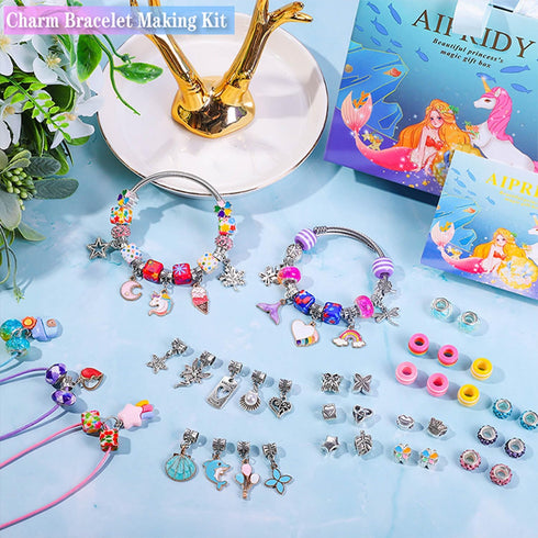 AIPRIDY Charm Bracelet Making Kit,Unicorn Mermaid Crafts Gifts Set Can Inspires Imagination and Creativity,Jewelry Making Kit Perfect Gifts for Gi...