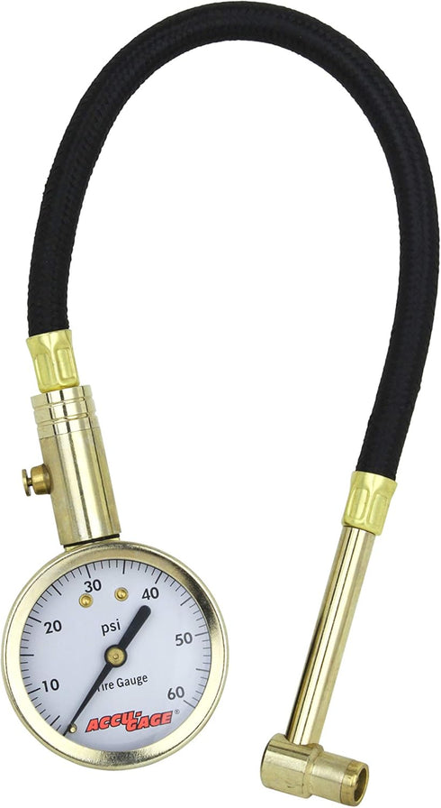 Accu-Gage RA60X (5-60 PSI) Right Angle Chuck Dial Tire Pressure Gauge with Hose, standard valve...