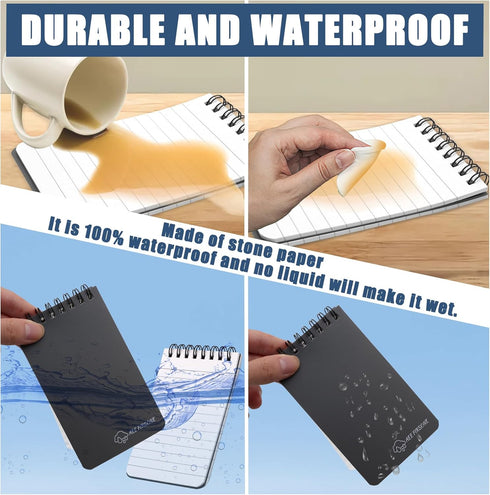6 Pack Waterproof Notepads, 3 x 5 Spiral Notebook All-Weather Small Pocket Notebook, Waterproof Memo Paper Notepad with 50 Sheets Lined Pages Ston...