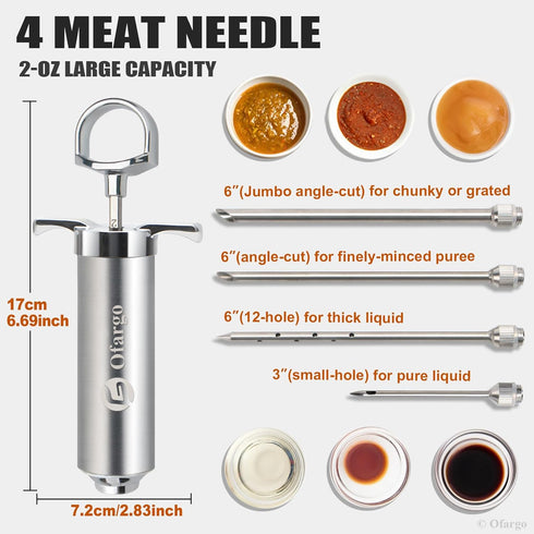 304-Stainless Steel Meat Injector Syringe Kit with 4 Marinade Needles for BBQ Grill Smoker, 2-oz Large Capacity, Both Paper User Manual and E-Book...